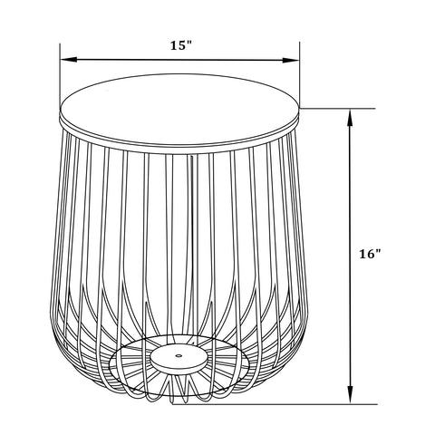 Runswick Round End Table Wood Tabletop With Steel Drum Base for Storage