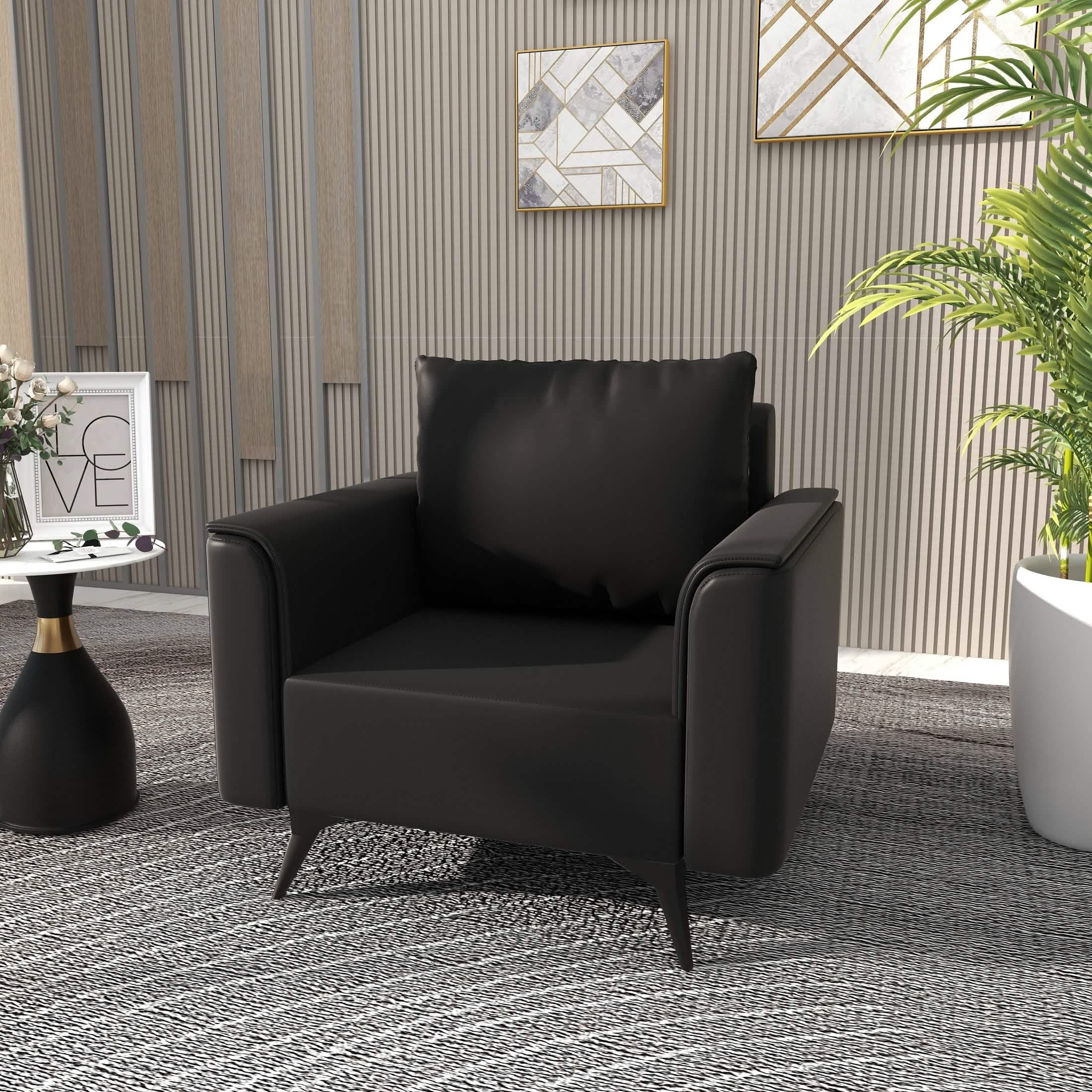 Rusk Leather Single - Seater Sofa with Stainless Steel Legs and Removable Cushions