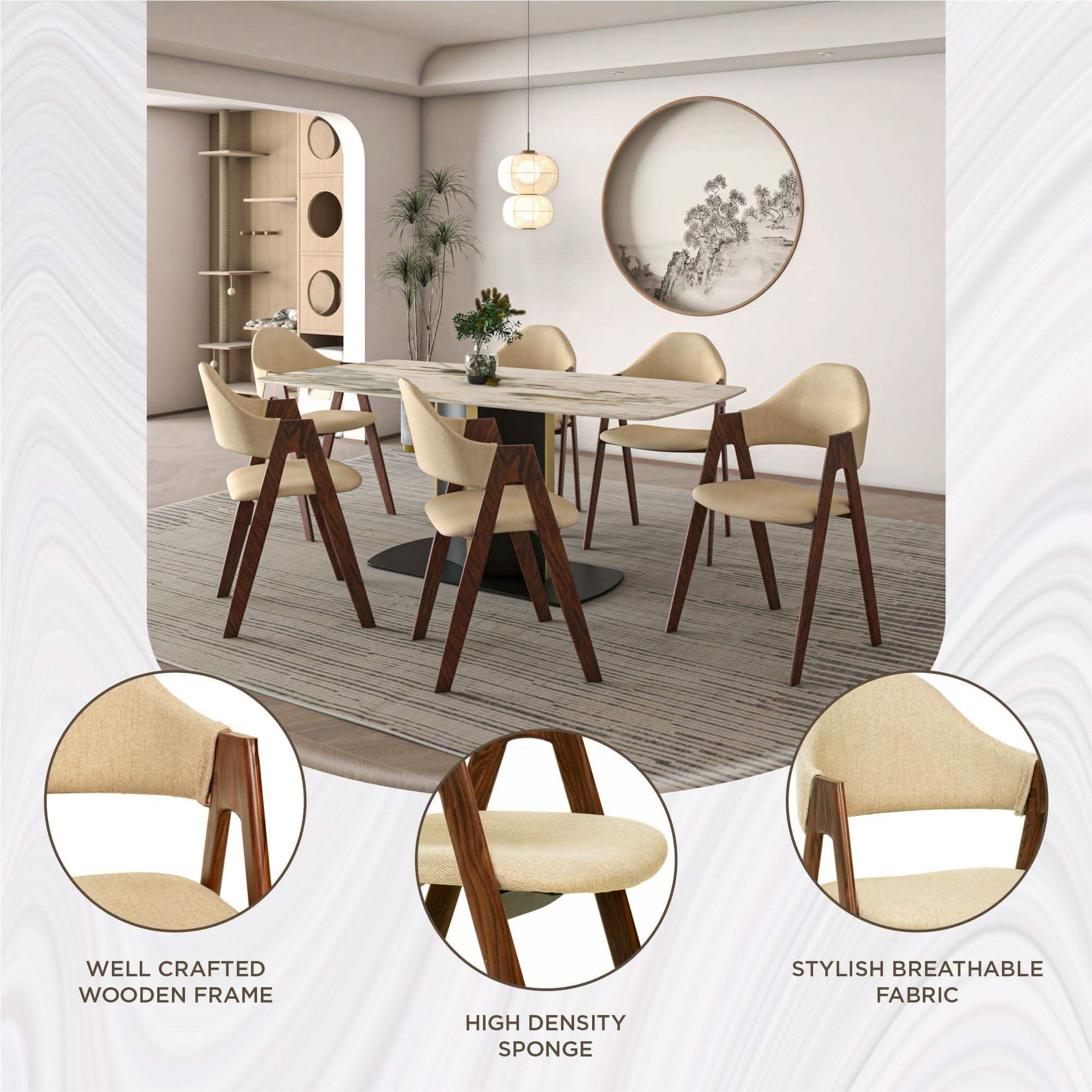 Savor Dining Chair in Polyester with Curved and Open - Back Design in Brown