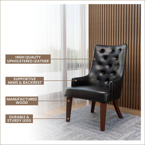 Spruce Dining Chair in Leather/Velvet with Diamond-Tufted Design and Rubberwood Legs