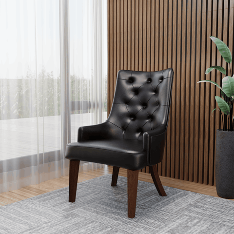 Spruce Dining Chair in Leather/Velvet with Diamond-Tufted Design and Rubberwood Legs