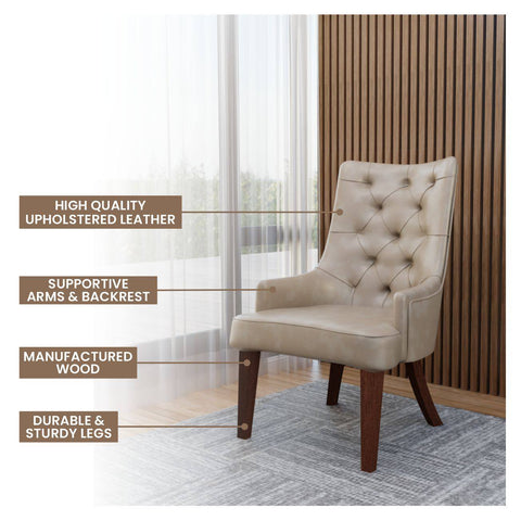 Spruce Dining Chair in Leather/Velvet with Diamond-Tufted Design and Rubberwood Legs