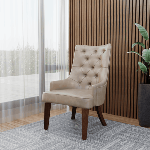 Spruce Dining Chair in Leather/Velvet with Diamond-Tufted Design and Rubberwood Legs