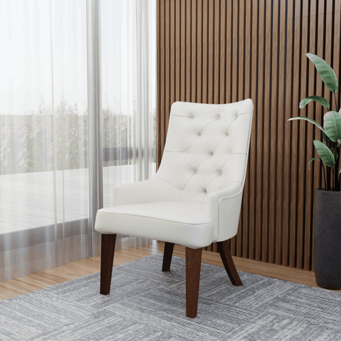 Spruce Dining Chair in Leather/Velvet with Diamond-Tufted Design and Rubberwood Legs