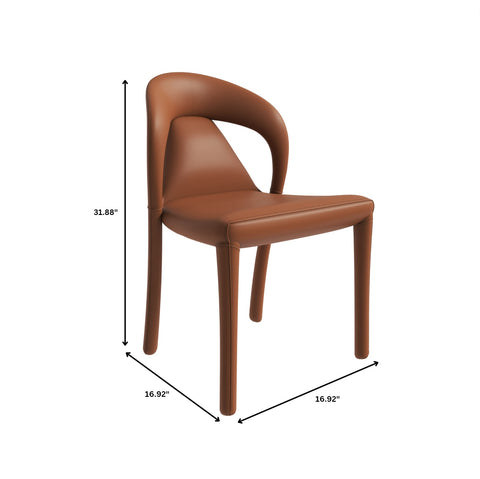 Solace Series Dining Chair Upholstered in Leather with Steel Legs and an Open Back Design