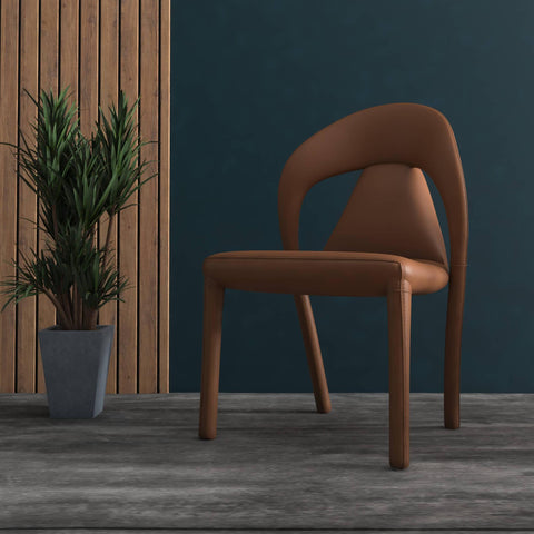 Solace Series Dining Chair Upholstered in Leather with Steel Legs and an Open Back Design