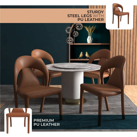 Solace Series Dining Chair Upholstered in Leather with Steel Legs and an Open Back Design