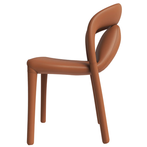 Solace Series Dining Chair Upholstered in Leather with Steel Legs and an Open Back Design