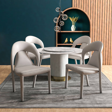 Solace Series Dining Chair Upholstered in Leather with Steel Legs and an Open Back Design