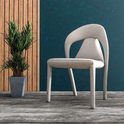 Solace Series Dining Chair Upholstered in Leather with Steel Legs and an Open Back Design