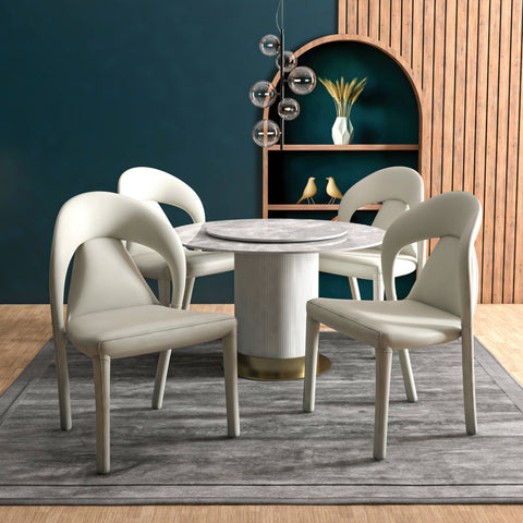 Solace Series Dining Chair Upholstered in Leather with Steel Legs and an Open Back Design