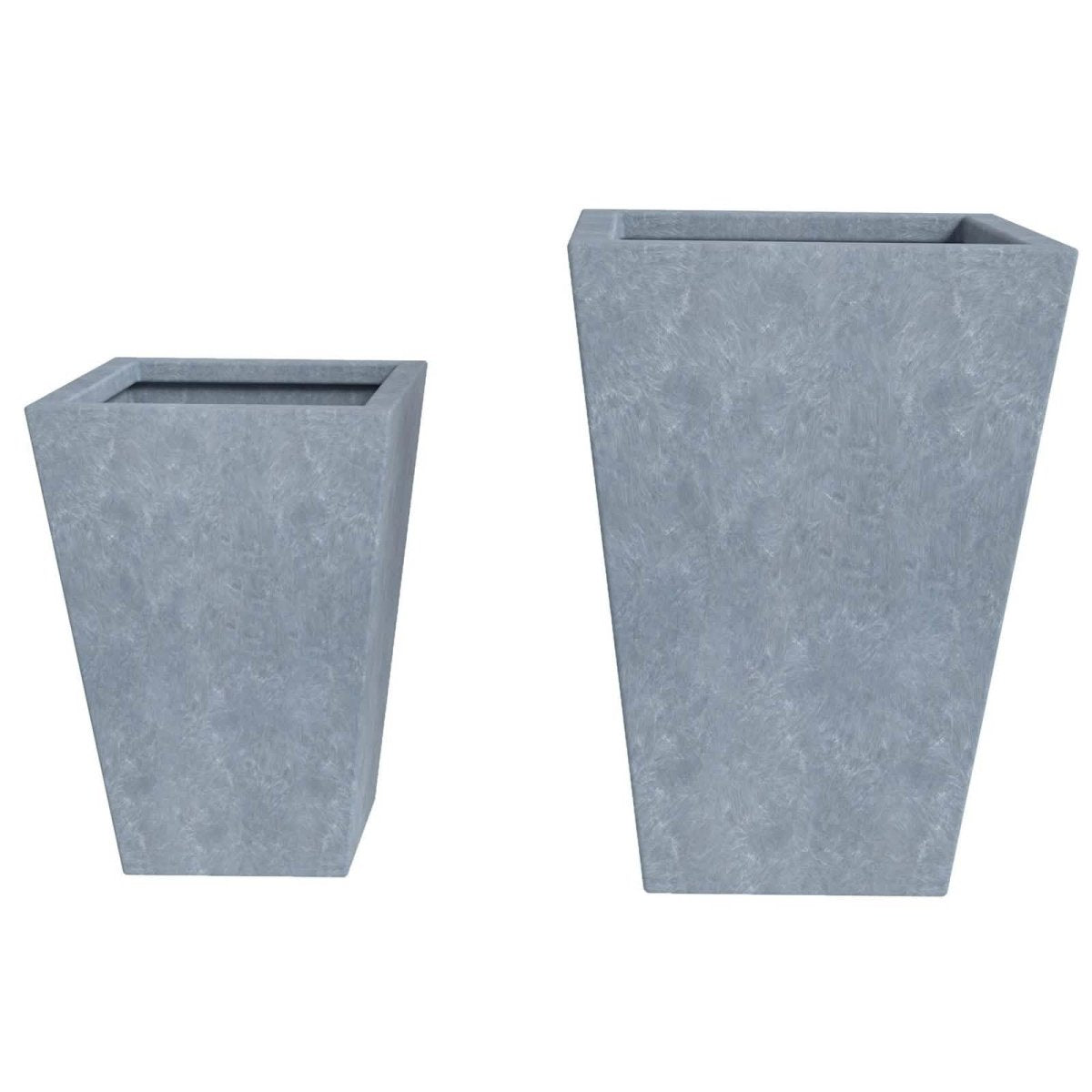 Serene Modern Fiberstone and Clay Tapered Square Planter Pot with Drainage Holes Aged Concrete Planter Leisuremod