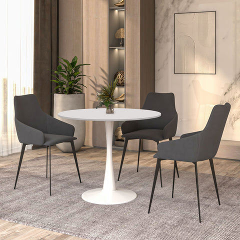 Bristol Round Dining Table with MDF/Sintered Stone/Glass Wood Tabletop in White Steel