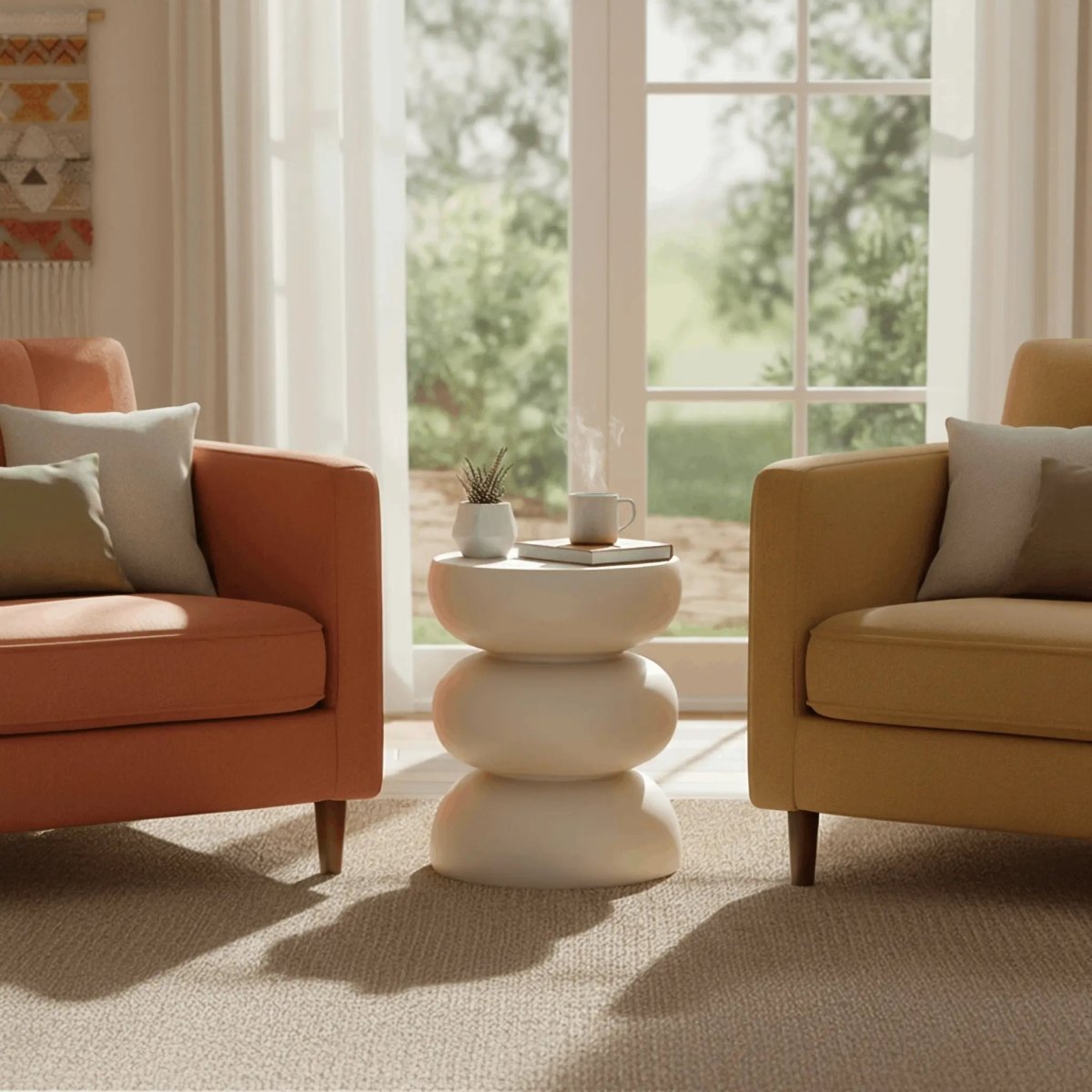 Sonia 13" Round Fiberstone Side Table with Three - Tier Design and Powder - Coated Finish