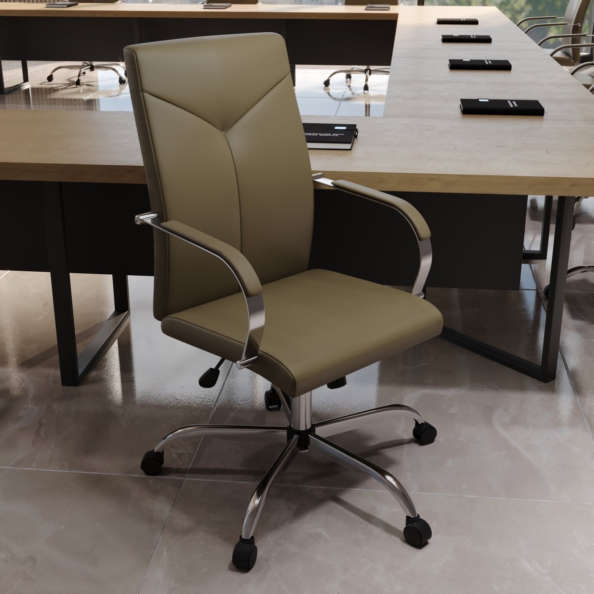 Sonora High - Back Leather Office Chair in Chrome Steel Base