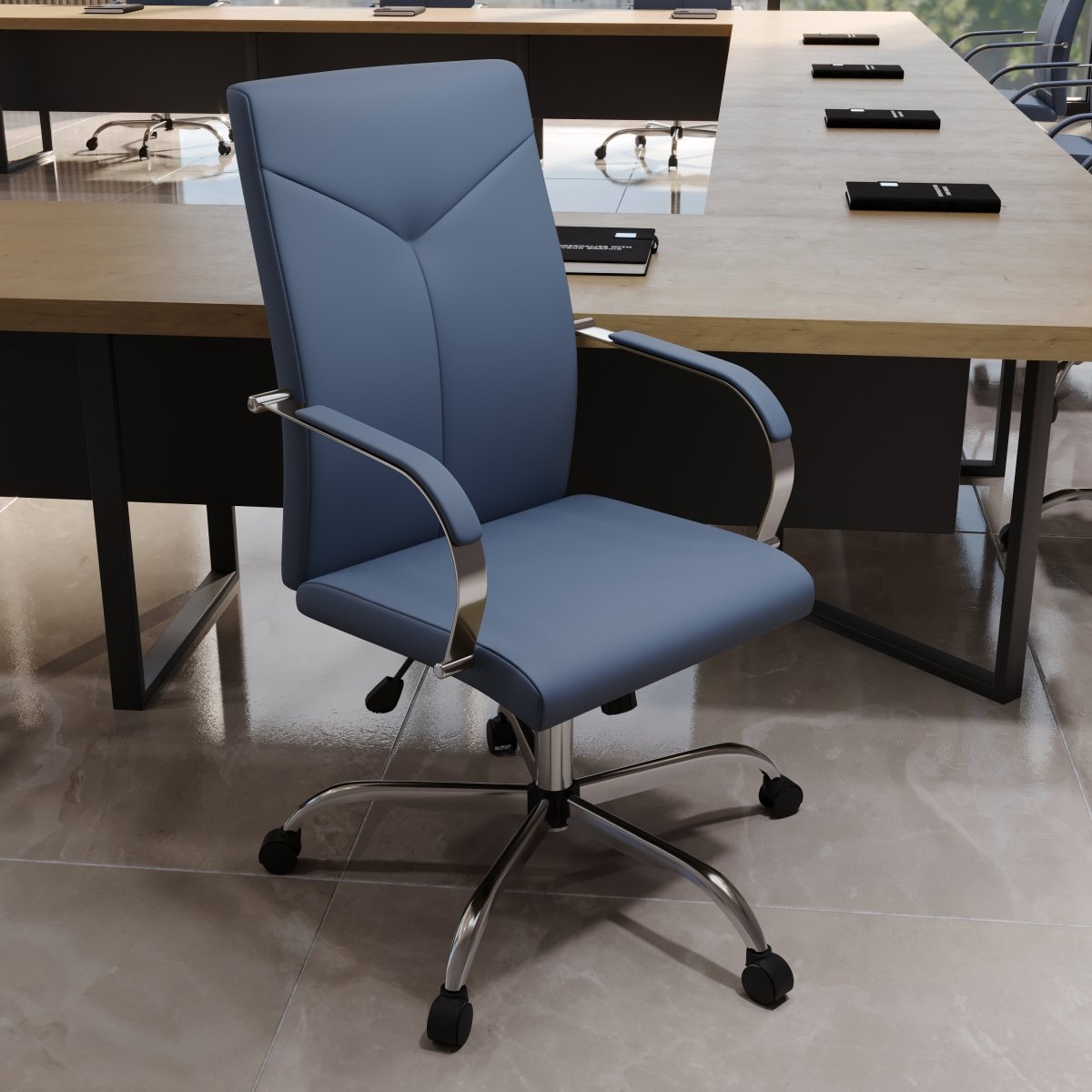 Sonora High - Back Leather Office Chair in Chrome Steel Base