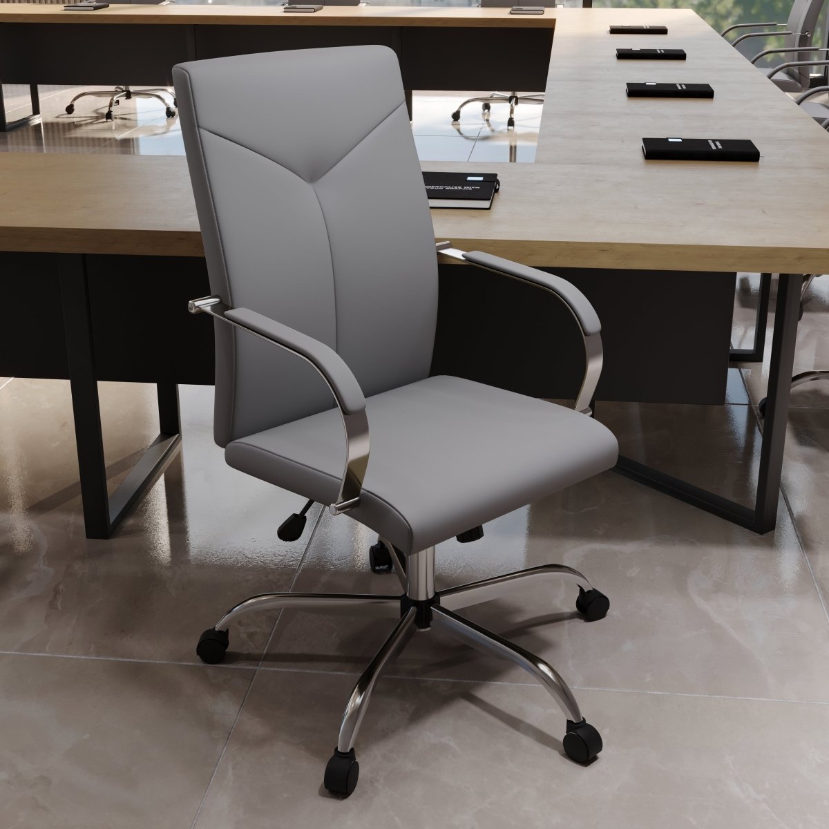 Sonora High - Back Leather Office Chair in Chrome Steel Base
