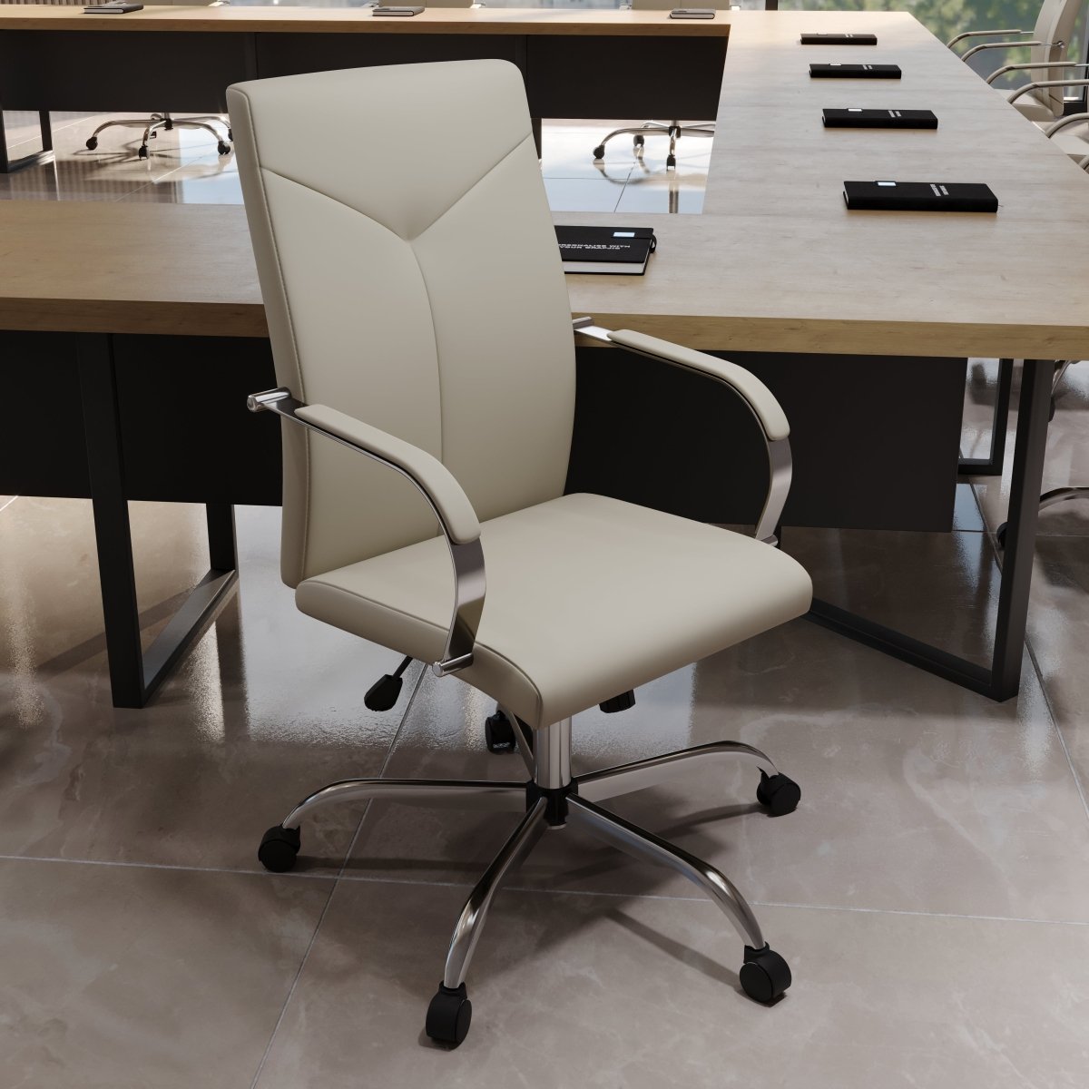 Sonora High - Back Leather Office Chair in Chrome Steel Base