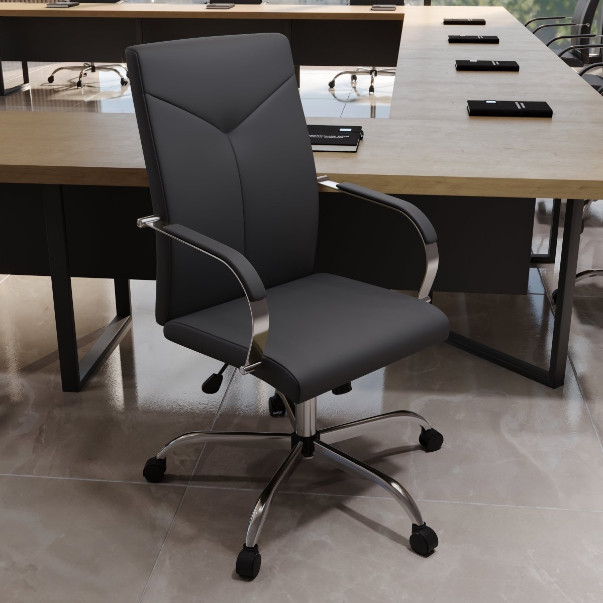Sonora High - Back Leather Office Chair in Chrome Steel Base