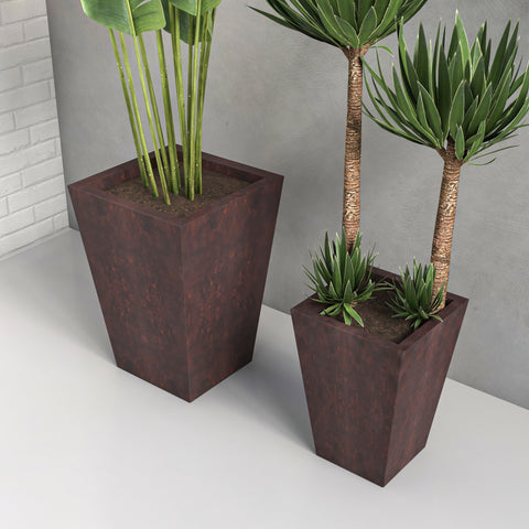 Tapered Square Plant Pot Fiberstone and Clay