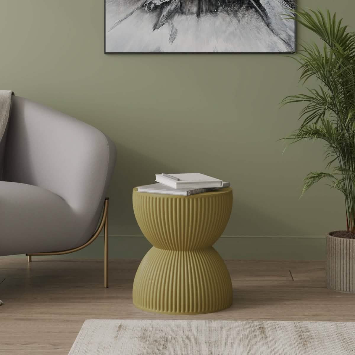 Spire 15" Wide Round Side Fiberstone Table With Hourglass Design