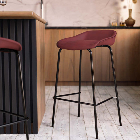 Servos Modern Barstool with Upholstered Faux Leather Seat and Powder Coated Iron Frame