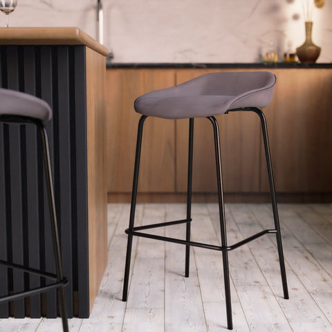 Servos Modern Barstool with Upholstered Faux Leather Seat and Powder Coated Iron Frame