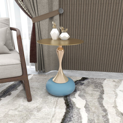 Savoy Wide Side Table with Stainless Steel Top Round Accent Table and Elegant Pedestal Base