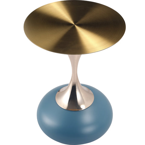 Savoy Wide Side Table with Stainless Steel Top Round Accent Table and Elegant Pedestal Base