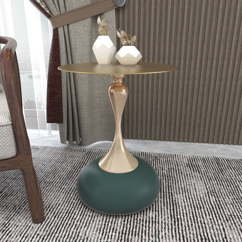 Savoy Wide Side Table with Stainless Steel Top Round Accent Table and Elegant Pedestal Base