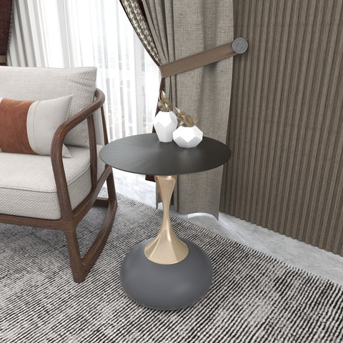 Savoy Wide Side Table with Stainless Steel Top Round Accent Table and Elegant Pedestal Base