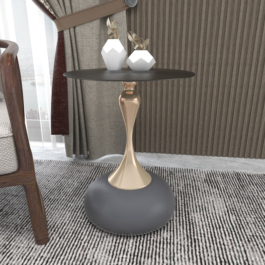 Savoy Wide Side Table with Stainless Steel Top Round Accent Table and Elegant Pedestal Base