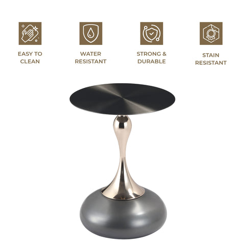 Savoy Wide Side Table with Stainless Steel Top Round Accent Table and Elegant Pedestal Base