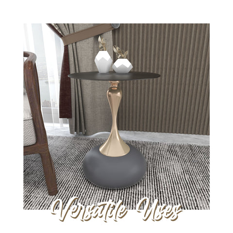 Savoy Wide Side Table with Stainless Steel Top Round Accent Table and Elegant Pedestal Base