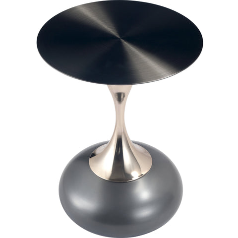 Savoy Wide Side Table with Stainless Steel Top Round Accent Table and Elegant Pedestal Base