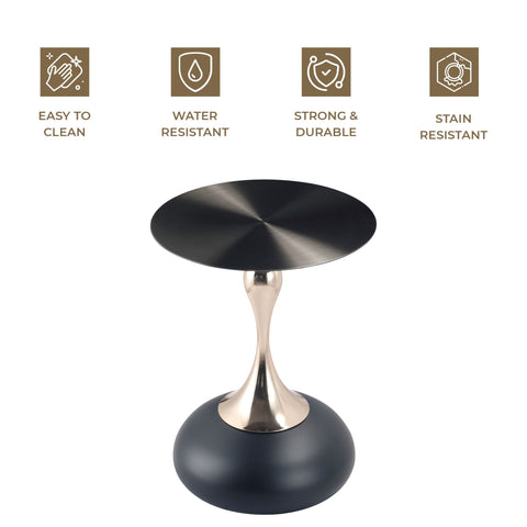 Savoy Wide Side Table with Stainless Steel Top Round Accent Table and Elegant Pedestal Base