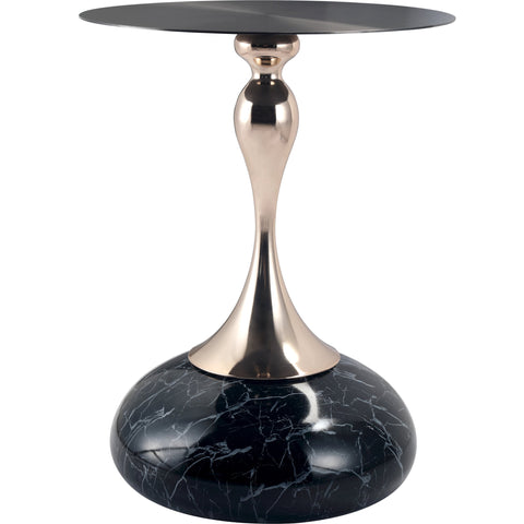 Savoy Wide Side Table with Stainless Steel Top Round Accent Table and Elegant Pedestal Base