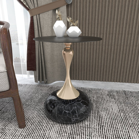 Savoy Wide Side Table with Stainless Steel Top Round Accent Table and Elegant Pedestal Base