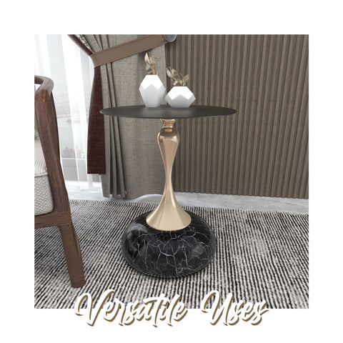 Savoy Wide Side Table with Stainless Steel Top Round Accent Table and Elegant Pedestal Base