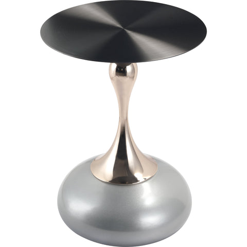 Savoy Wide Side Table with Stainless Steel Top Round Accent Table and Elegant Pedestal Base