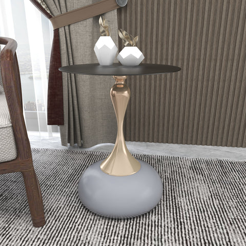 Savoy Wide Side Table with Stainless Steel Top Round Accent Table and Elegant Pedestal Base