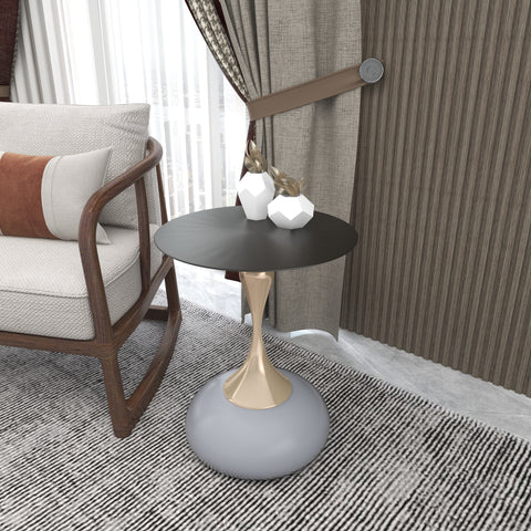 Savoy Wide Side Table with Stainless Steel Top Round Accent Table and Elegant Pedestal Base