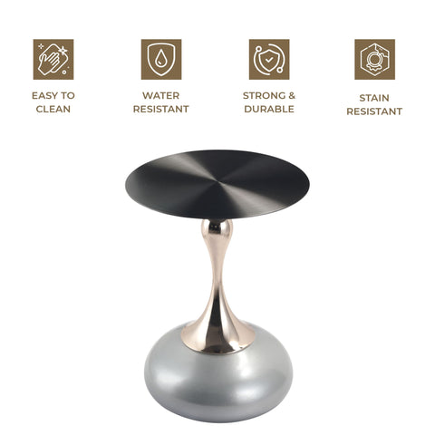 Savoy Wide Side Table with Stainless Steel Top Round Accent Table and Elegant Pedestal Base