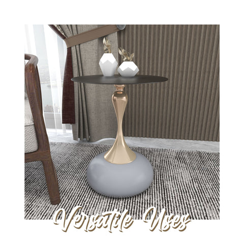 Savoy Wide Side Table with Stainless Steel Top Round Accent Table and Elegant Pedestal Base