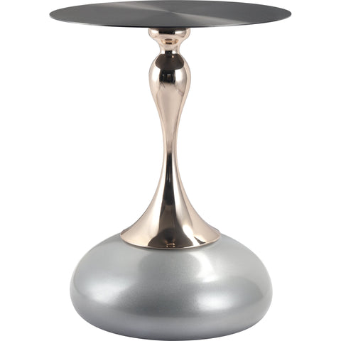 Savoy Wide Side Table with Stainless Steel Top Round Accent Table and Elegant Pedestal Base