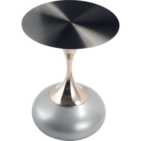 Savoy Wide Side Table with Stainless Steel Top Round Accent Table and Elegant Pedestal Base