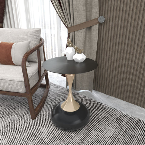 Savoy Wide Side Table with Stainless Steel Top Round Accent Table and Elegant Pedestal Base