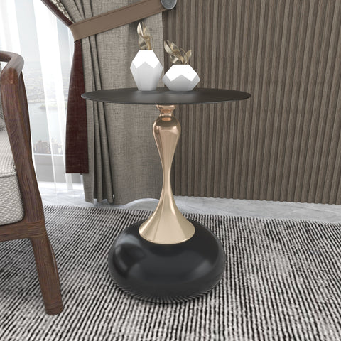 Savoy Wide Side Table with Stainless Steel Top Round Accent Table and Elegant Pedestal Base