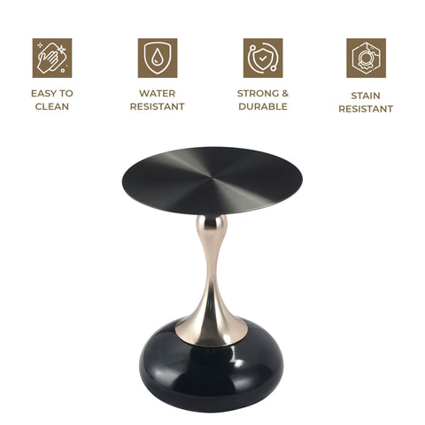 Savoy Wide Side Table with Stainless Steel Top Round Accent Table and Elegant Pedestal Base