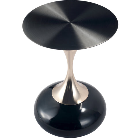 Savoy Wide Side Table with Stainless Steel Top Round Accent Table and Elegant Pedestal Base